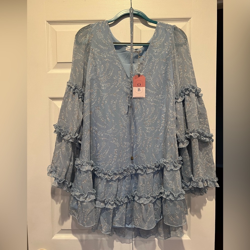NWT Orchid Bohème Cool Romance Mini Long Sleeve Blue Dress | Size S | Color Blue